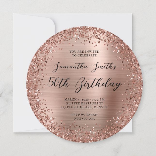 Invitation Parties scintillant circulaire Rose Gold Foil 50e  (Devant)