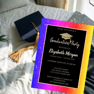 Invitation Parties scintillant colorée Gold Graduation Cap