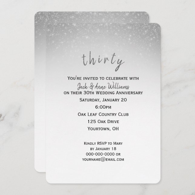 Invitation parties scintillant confetti 30e anniversaire du m (Devant / Derrière)