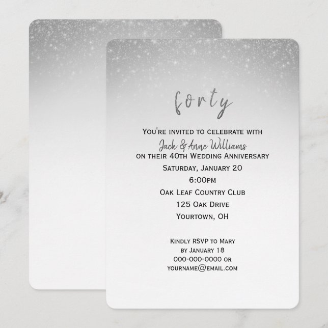 Invitation parties scintillant confetti 40e anniversaire du m (Devant / Derrière)
