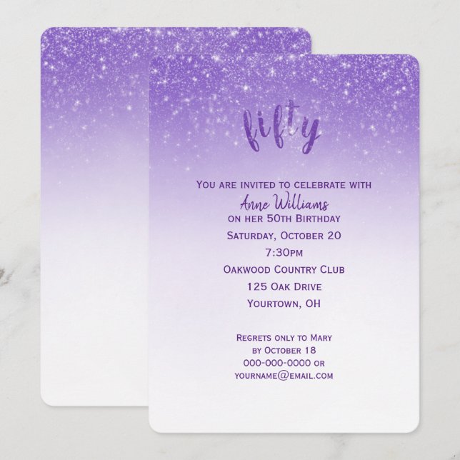 Invitation Parties scintillant Confetti 50e anniversaire (Devant / Derrière)