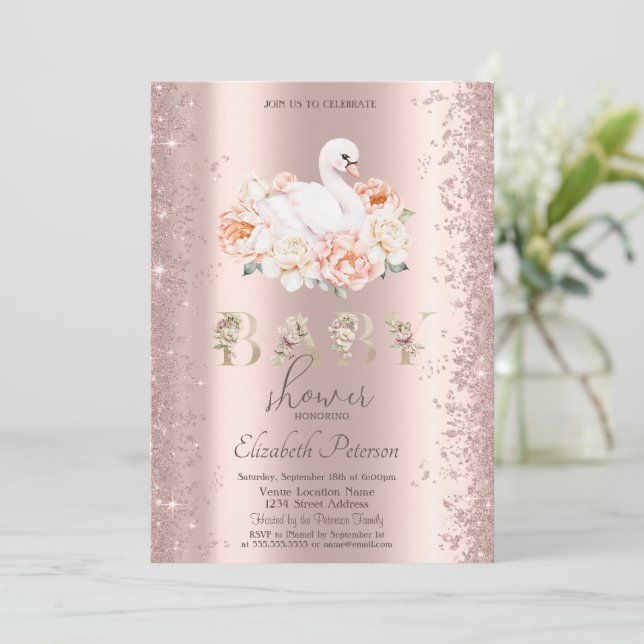 Invitation Parties scintillant Confetti Baby shower de cygne  (Debout devant)