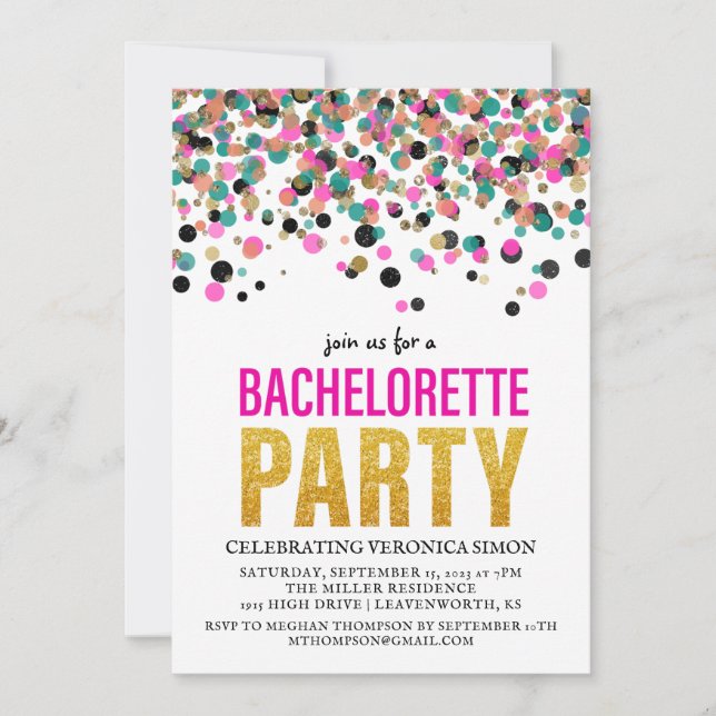 Invitation Parties scintillant Confetti Bachelorette (Devant)