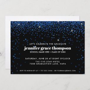 Invitation Parties scintillant Confetti Bleu Black Photo Grad