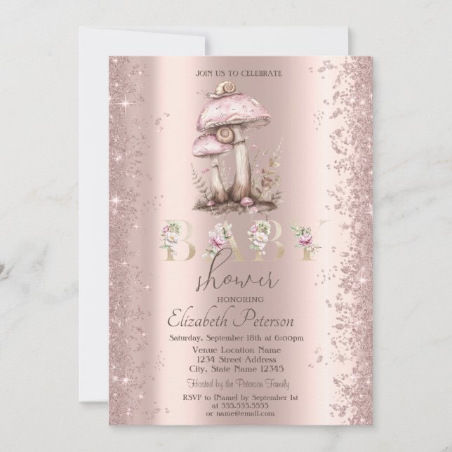 Invitation Parties scintillant Confetti Champignons Baby show (Devant)