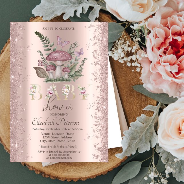 Invitation Parties scintillant Confetti Champignons Papillons (Créateur téléchargé)