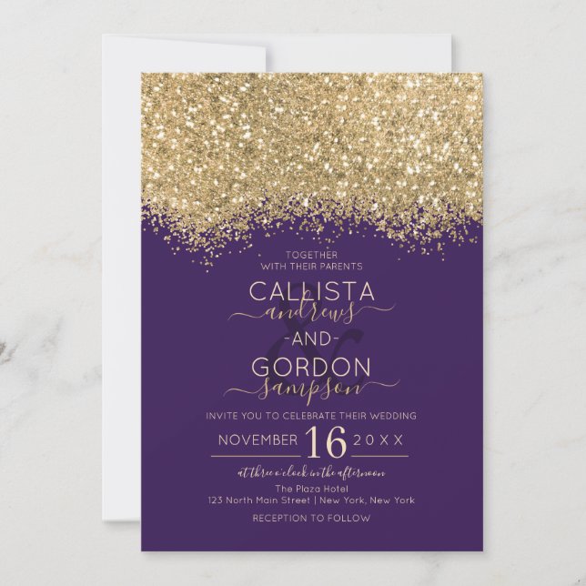 Invitation Parties scintillant Confetti de luxe moderne  viol (Devant)