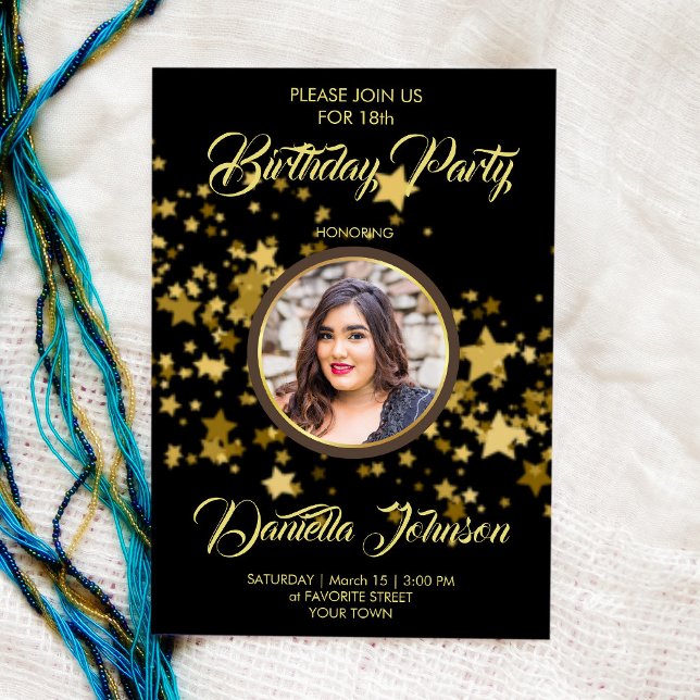 Invitation Parties scintillant confetti étoiles photo personn (Créateur téléchargé)