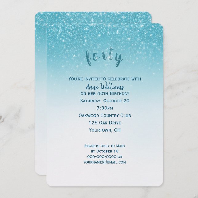 Invitation parties scintillant confetti fête de 40e anniversa (Devant / Derrière)