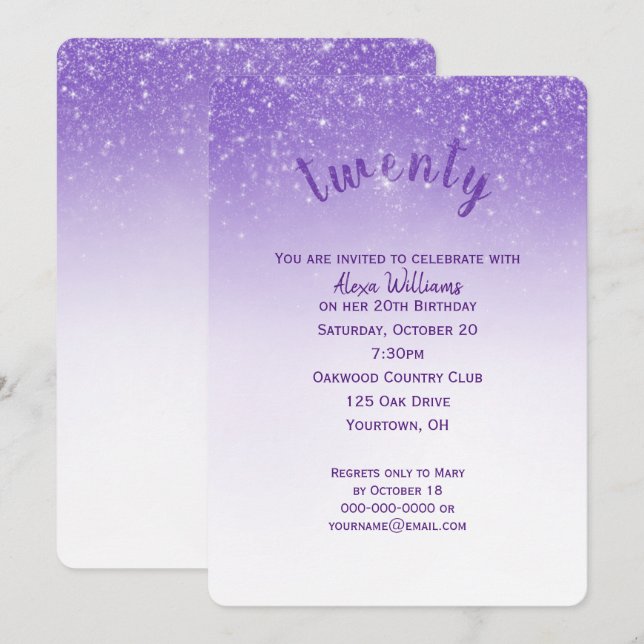 Invitation Parties scintillant Confetti fête du 20e anniversa (Devant / Derrière)