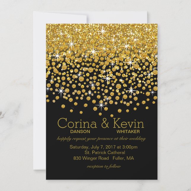 Invitation Parties scintillant Confetti Mariage douche | noir (Devant)
