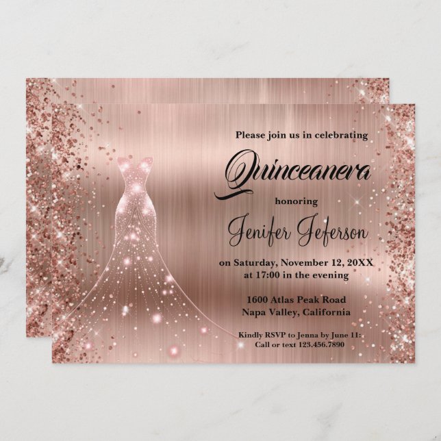 Invitation Parties scintillant confetti Quinceanera Invitatio (Devant / Derrière)