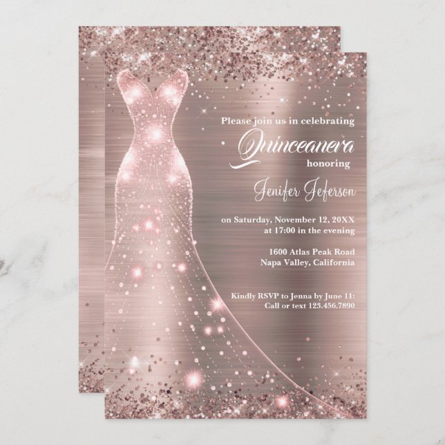 Invitation Parties scintillant confetti Quinceanera Invitatio (Devant / Derrière)