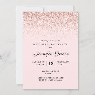 Invitation Parties scintillant Confetti Rose, Tout Âge Annive