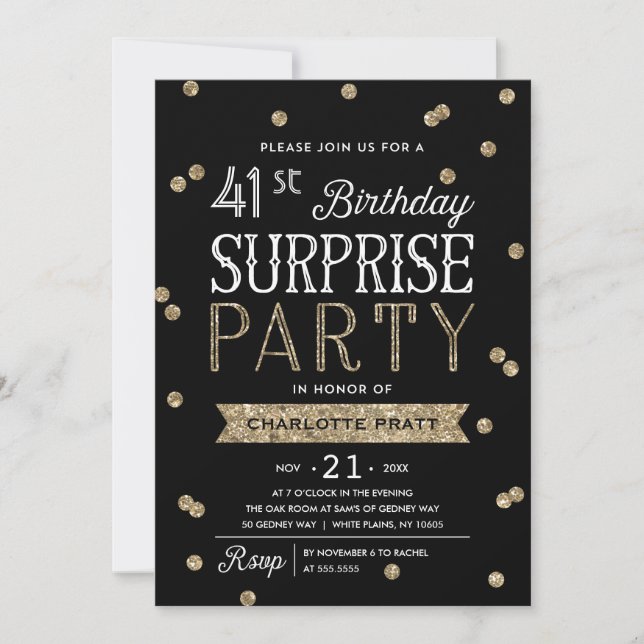Invitation Parties scintillant Confetti Surprise Party Invita (Devant)