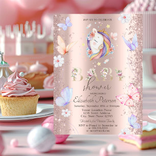 Invitation Parties scintillant Confetti Unicorn Papillons Bab