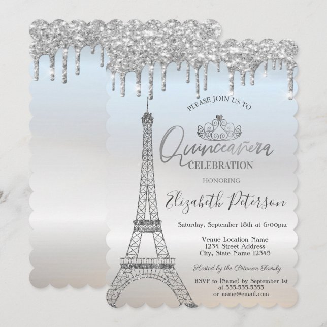 Invitation Parties scintillant cool Tour Eiffel, Drives Silve (Devant / Derrière)