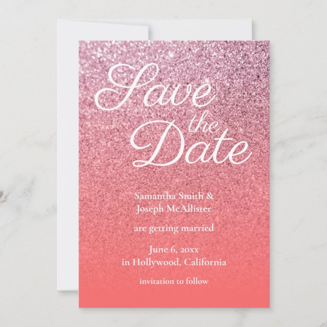 Invitation Parties scintillant Coral Pink Ombre Enregistrer l (Devant)