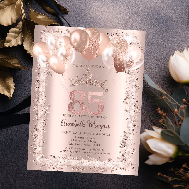 Invitation Parties scintillant, Couronne, Ballons 85e anniver (Créateur téléchargé)