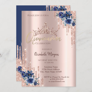 Invitation Parties scintillant Couronne goutte Fleurs bleues