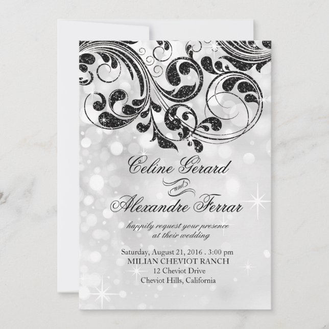 Invitation Parties scintillant Curlico sur Faux Metallic Boke (Devant)