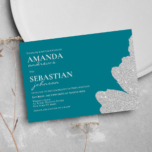 Invitation Parties scintillant cyan profond chic brosse maria