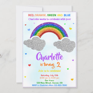 Invitation Parties scintillant d'anniversaire arc-en-ciel inv