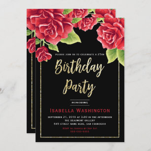 Invitation Parties scintillant d'anniversaire Red Roses Black