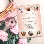 Invitation Parties scintillant d'anniversaire rose or blush p<br><div class="desc">ou une élégante fête d'anniversaire de 40ème (ou tout âge). Un arrière - plan rose d'or graident. Décoré d'or rose,  de poussière de parties scintillant blush. Personnalisez et ajoutez un nom,  les détails de la fête et 6 photos. Le nom est écrit avec un script de style manuscrit</div>