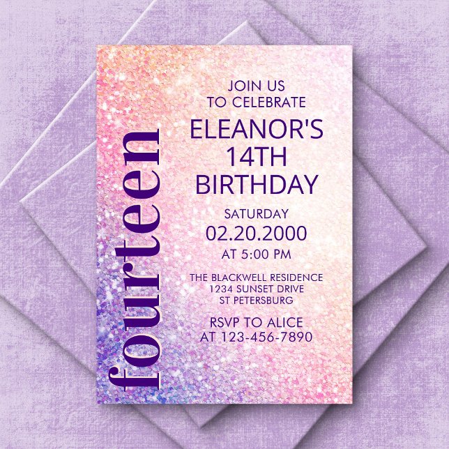 Invitation Parties scintillant d'anniversaire violet rose (Créateur téléchargé)
