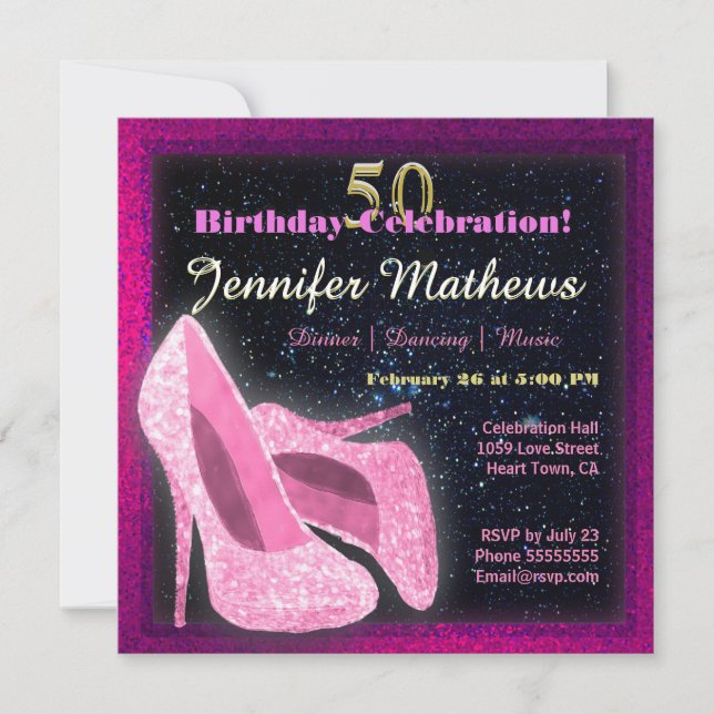 Invitation Parties scintillant Danser Chaussures Anniversaire (Devant)