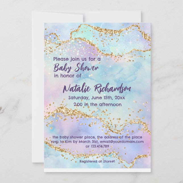 Invitation Parties scintillant d'aquarelle brillante Baby sho (Devant)