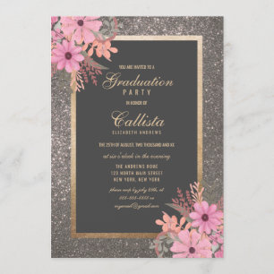 Invitation Parties scintillant d'aquarelle florale Argent