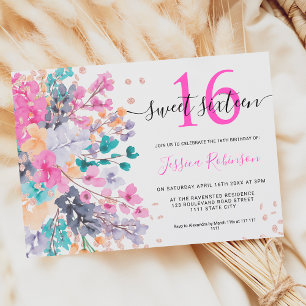 Invitation Parties scintillant d'aquarelle florale sauvage Sw