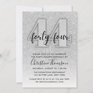 Invitation Parties scintillant d'argent 44e anniversaire Invi