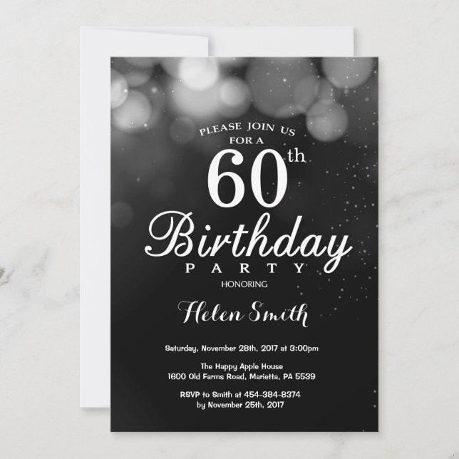 Invitation Parties scintillant d'argent 60e Anniversaire Cart (Devant)