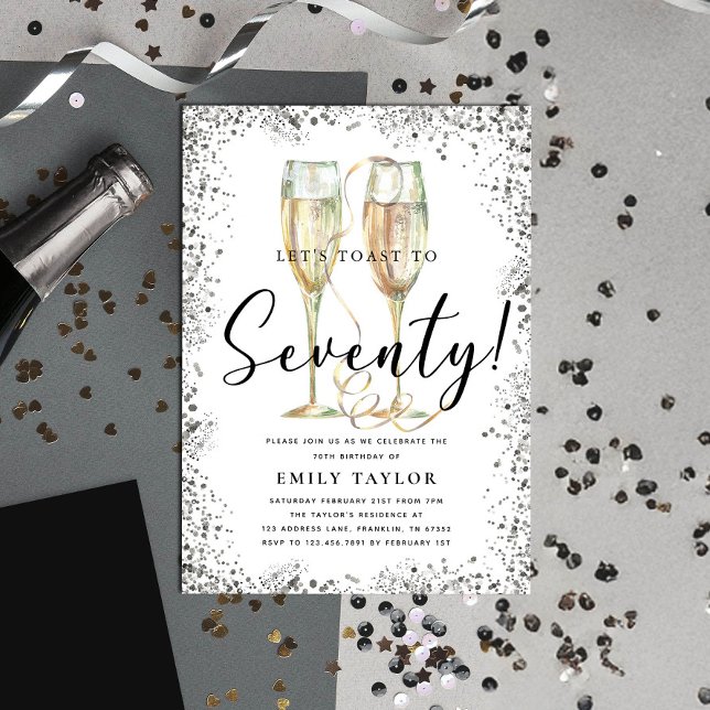 Invitation Parties scintillant d'argent 70e fête d'anniversai (Créateur téléchargé)