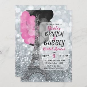 Invitation Parties scintillant d'argent Ballons rose noir Tou