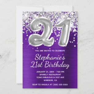 Invitation Parties scintillant d'argent Balloon Indigo violet