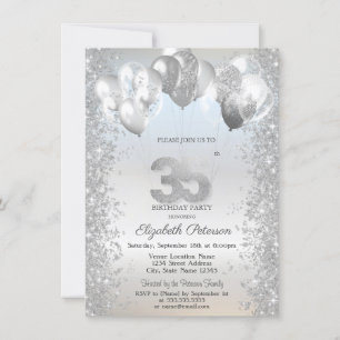 Invitation Parties scintillant d'argent Balloons Confetti 35e