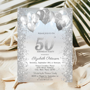 Invitation Parties scintillant d'argent Balloons Confetti 50e