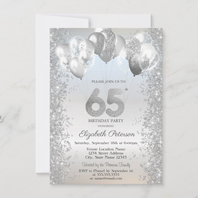 Invitation Parties scintillant d'argent Balloons Confetti 65e (Devant)