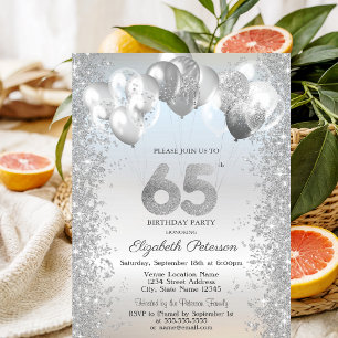 Invitation Parties scintillant d'argent Balloons Confetti 65e