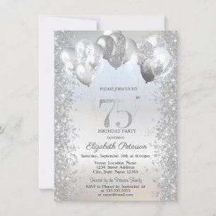 Invitation Parties scintillant d'argent Balloons Confetti 75e