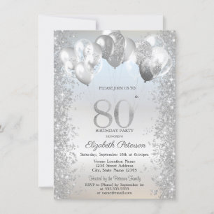 Invitation Parties scintillant d'argent Balloons Confetti 80e