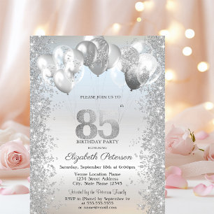 Invitation Parties scintillant d'argent Balloons Confetti 85e