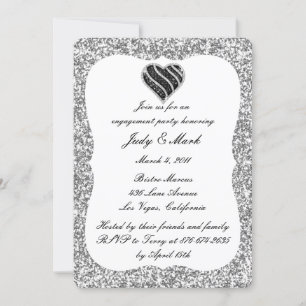Invitation Parties scintillant d'argent Black Heart Engagemen