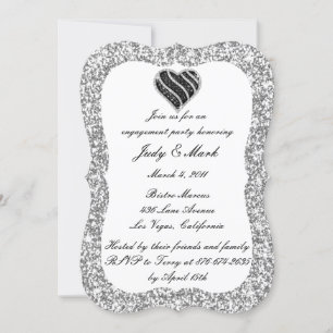 Invitation Parties scintillant d'argent Black Heart Engagemen