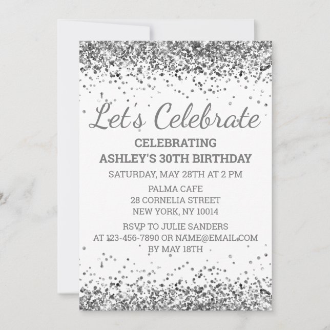 Invitation Parties scintillant d'argent blanc 30e anniversair (Devant)