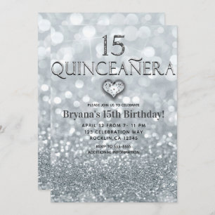 Invitation Parties scintillant d'argent blanc Bokeh 15 Quince
